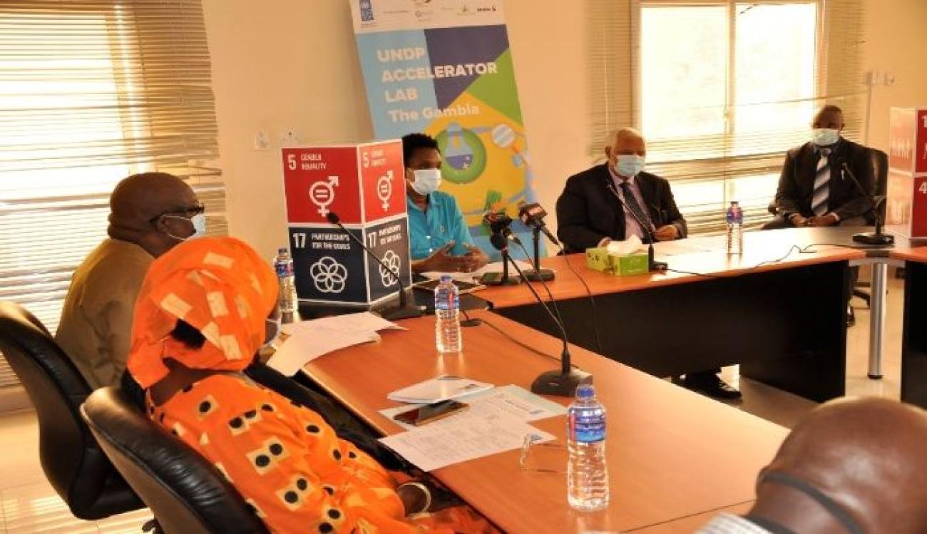 UNDP Gambia Resident Representative speaking during the MOU signing ceremony at UTG